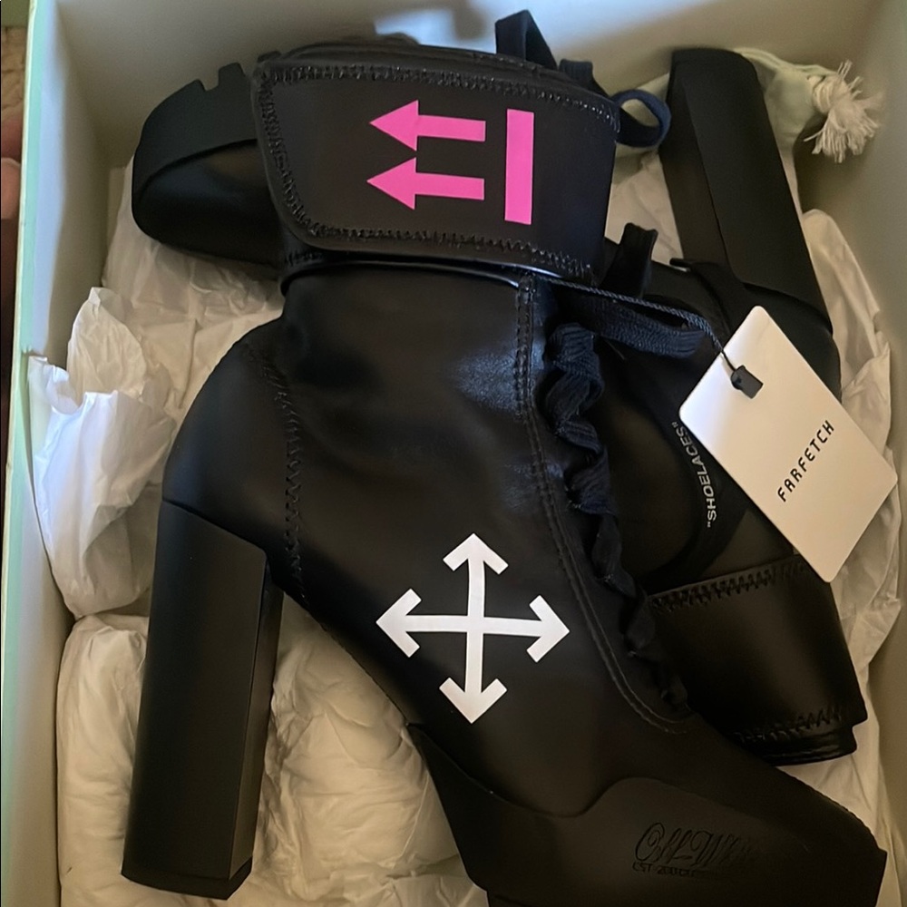 Off-White Black and Pink Women's Boots